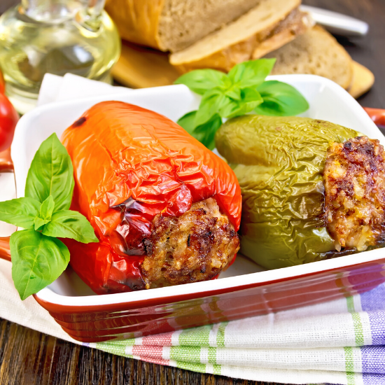 Yemista (Meat & Rice stuffed capsicums and tomatoes)